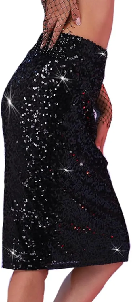 Women's Sequin Skirt Stretchy Bodycon High Waist Glitter Sequins Pencil Skirts for Women Party Night.
