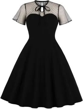 Women's Vintage Polka Dot 1950s Audrey Retro Rockabilly Prom Dress 50's 60's A-Line Cocktail Party Swing Dress