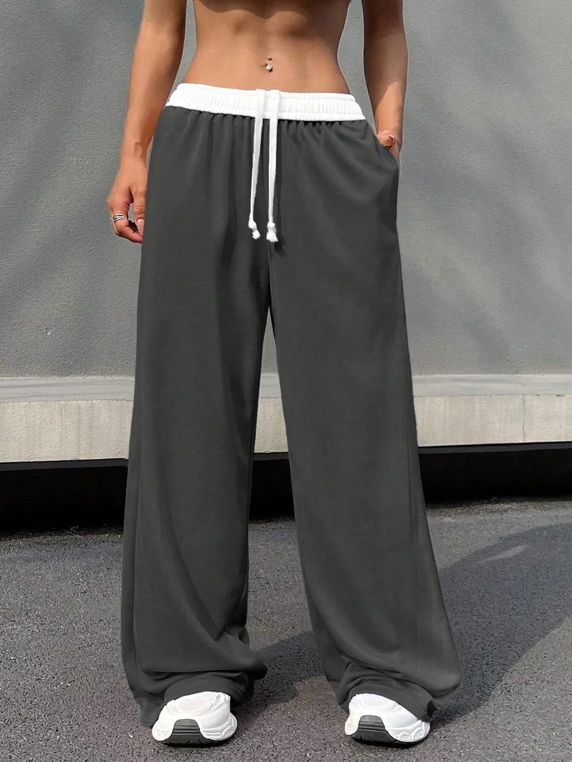 ZAFUL Wide Leg Sweatpants Women Trendy Interior Drawstring Baggy Sweatoants Loose Casual Jogger Pant with Pockets 2025